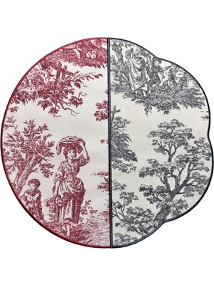 Toile De Jouy Seletti  2'li Amerikan Servis Kırmızı - Antrasit