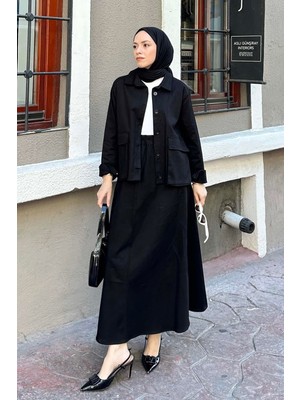 Cep Detaylı Ikili Etek Tesettür Takım Siyah
