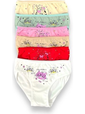 Karışık Renkli Kız Çocuk Külot 6'lı Sevimli Kediler