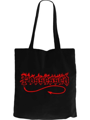 Possessed Red Logo Siyah Kanvas Bez Çanta