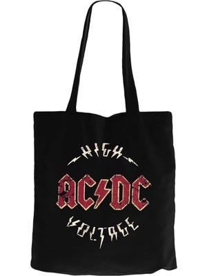 Ac Dc Logo Vintage Siyah Kanvas Bez Çanta