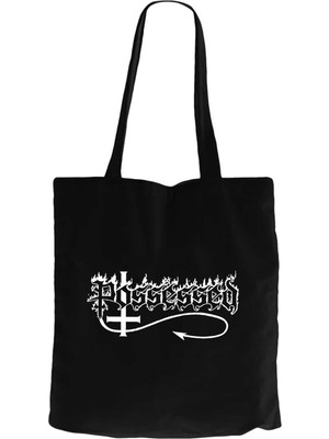 Possessed Text Logo Siyah Kanvas Bez Çanta