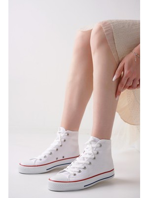 Keten Beyaz Uzun Konvers Spor Ayakkabı
