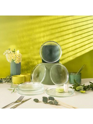 Fecra Loren 6'lı Pasta Tabağı Seti Şeffaf Cam 16 cm Modern Tasarım 6 Kişilik