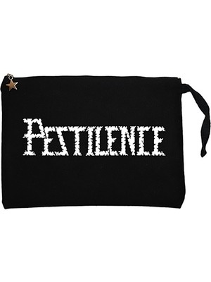Pestilence Logo Siyah Clutch Astarlı Cüzdan / El Çantası