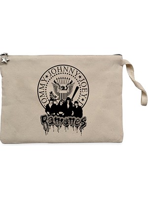 Ramones Text And Group Krem Clutch Astarlı Cüzdan / El Çantası
