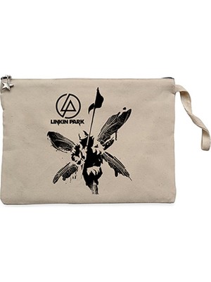 Linkin Park Butterfly Krem Clutch Astarlı Cüzdan / El Çantası