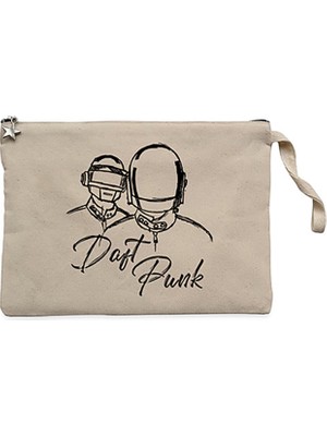 Daft Punk Drawing Krem Clutch Astarlı Cüzdan / El Çantası