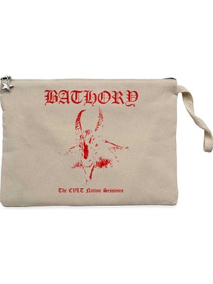 Bathory Black Metal Red Krem Clutch Astarlı Cüzdan / El Çantası