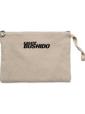 Karete Bushido Text Krem Clutch Astarlı Cüzdan / El Çantası