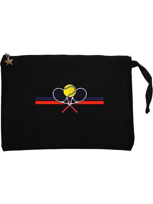 Tennis Racket Retro Siyah Clutch Astarlı Cüzdan / El Çantası
