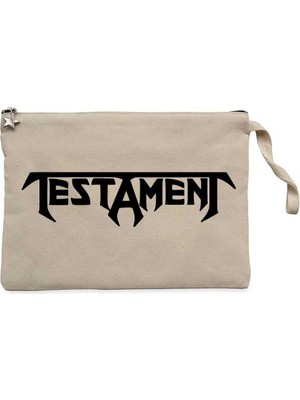 Testament Logo Text Krem Clutch Astarlı Cüzdan / El Çantası