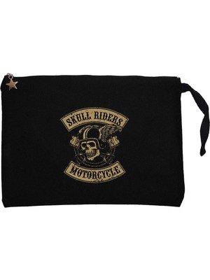 Moto Skull Riders Motorcycle Siyah Clutch Astarlı Cüzdan / El Çantası