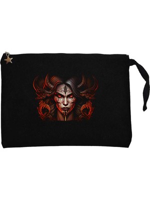 Diablo Iv Lilith Face Siyah Clutch Astarlı Cüzdan / El Çantası