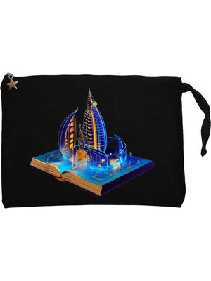 Burj Al Arab Dubai View Book Siyah Clutch Astarlı Cüzdan / El Çantası