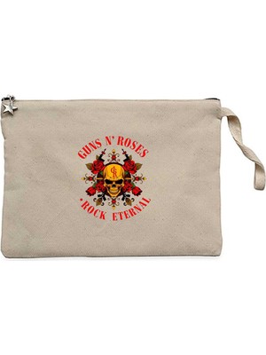 Guns N Roses Rock Eternal Krem Clutch Astarlı Cüzdan / El Çantası