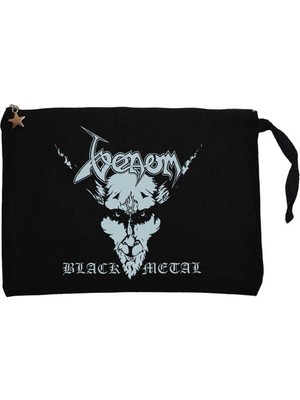 Venom Black Metal Silver Siyah Clutch Astarlı Cüzdan / El Çantası