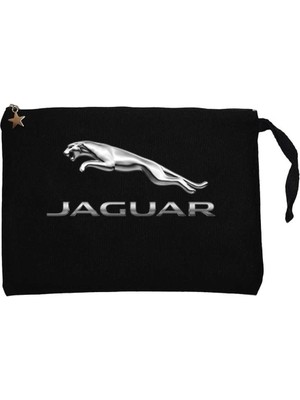 Jaguar Logo Silver Siyah Clutch Astarlı Cüzdan / El Çantası