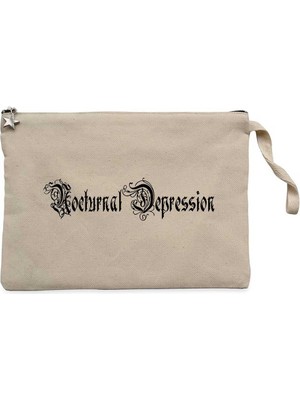 Nocturnal Depression Text Krem Clutch Astarlı Cüzdan / El Çantası