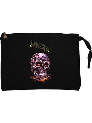 Judas Priest Modern Skeleton Siyah Clutch Astarlı Cüzdan / El Çantası