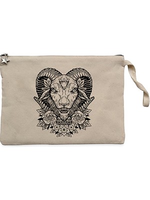 Baphomet Flowers Krem Clutch Astarlı Cüzdan / El Çantası