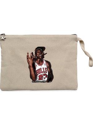 Micheal Jordan Bulls 23 Krem Clutch Astarlı Cüzdan / El Çantası