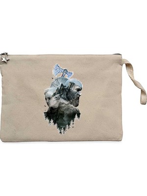 God Of War Ragnarok Atreus Kratos Siluet Krem Clutch Astarlı Cüzdan / El Çantası