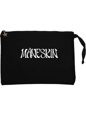 Maneskin Yazı Siyah Clutch Astarlı Cüzdan / El Çantası