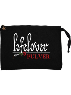 Lifelover Pulver Text Siyah Clutch Astarlı Cüzdan / El Çantası