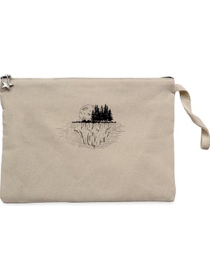 Moon Mountain Landscape Krem Clutch Astarlı Cüzdan / El Çantası