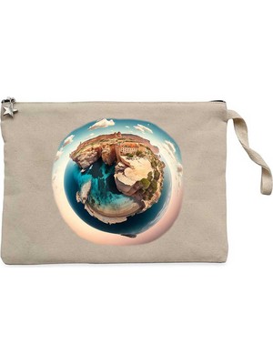 Planet Krem Clutch Astarlı Cüzdan / El Çantası