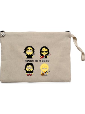 System Of A Down Cartoon Krem Clutch Astarlı Cüzdan / El Çantası