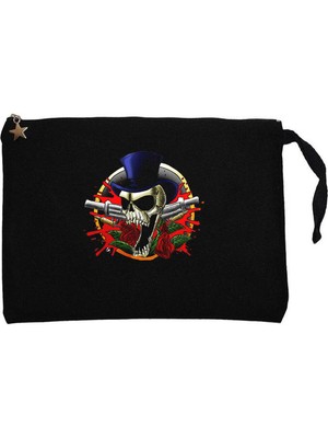Guns N Roses Mr Skull Siyah Clutch Astarlı Cüzdan / El Çantası