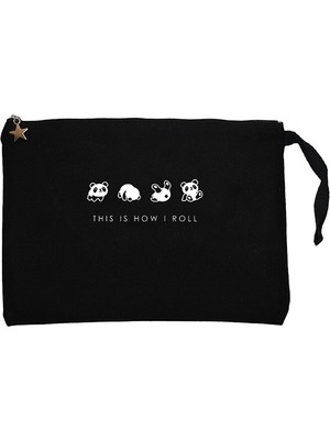 Baby Panda Rolling Siyah Clutch Astarlı Cüzdan / El Çantası