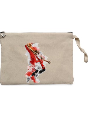Nba Baller Red Silhouette Krem Clutch Astarlı Cüzdan / El Çantası