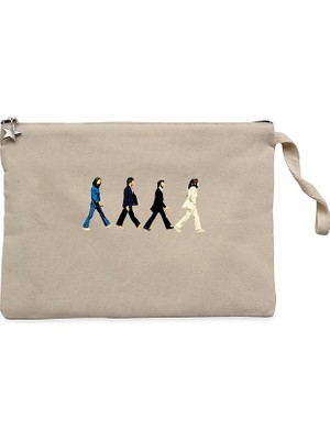 The Beatles Abbey Road Cartoon Krem Clutch Astarlı Cüzdan / El Çantası