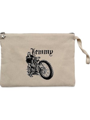 Motörhead Lemmy Kilmister Motorbike Krem Clutch Astarlı Cüzdan / El Çantası