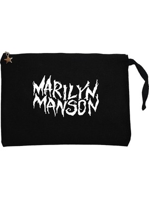 Marilyn Manson Iconic Text Siyah Clutch Astarlı Cüzdan / El Çantası