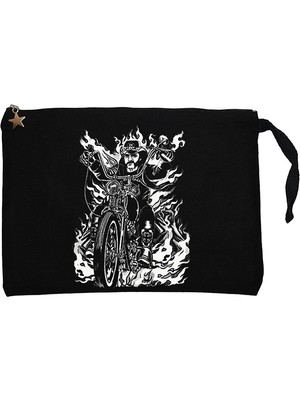 Motörhead Lemmy Kilmister Motorbike Fire Siyah Clutch Astarlı Cüzdan / El Çantası