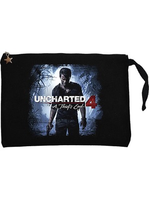Uncharted 4 Nathan Drake Poster Siyah Clutch Astarlı Cüzdan / El Çantası