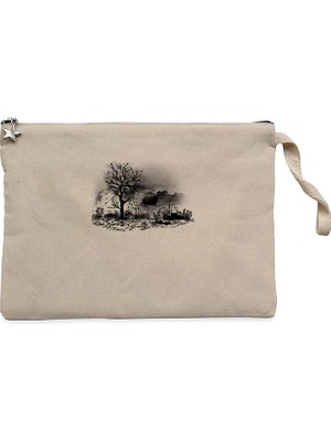Black Tree Lake Krem Clutch Astarlı Cüzdan / El Çantası