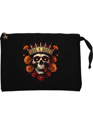 Guns N Roses Skull Bullet Siyah Clutch Astarlı Cüzdan / El Çantası