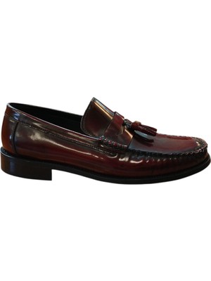 Nevzat Zöhre Kösele Bordo ve Siyah Açma Deri Loafer Püsküllü Dex-Ter P039 Günlük Klasik Ayakkabı