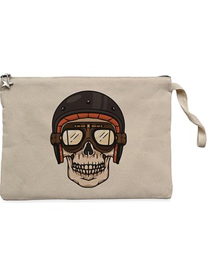 Skull Helmet Krem Clutch Astarlı Cüzdan / El Çantası