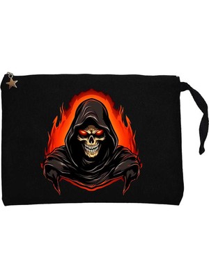 Skeleton Ghost Fire Siyah Clutch Astarlı Cüzdan / El Çantası