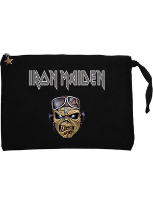 Iron Maiden Zombie Face Siyah Clutch Astarlı Cüzdan / El Çantası