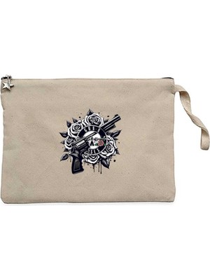 Guns N Roses Guns Logo Krem Clutch Astarlı Cüzdan / El Çantası