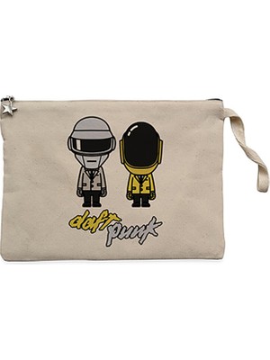 Daft Punk Cartoon Krem Clutch Astarlı Cüzdan / El Çantası