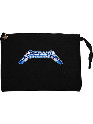 Metallica Logo Blue Siyah Clutch Astarlı Cüzdan / El Çantası