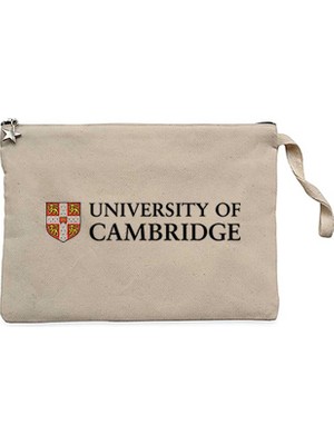 University Of Cambridge Logo Text Krem Clutch Astarlı Cüzdan / El Çantası